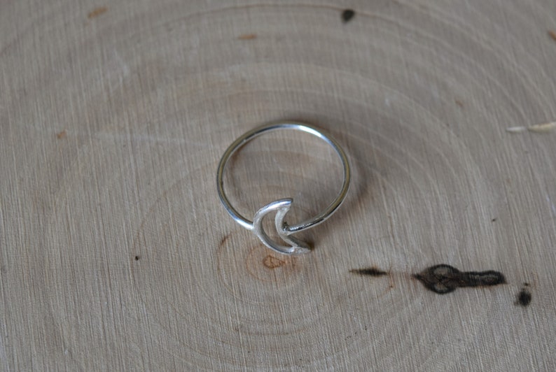 Minimalist Boho Sterling Silver Crescent Moon Ring Stacking Ring