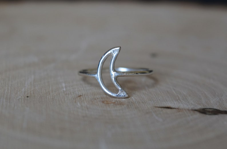 Minimalist Boho Sterling Silver Crescent Moon Ring Stacking Ring