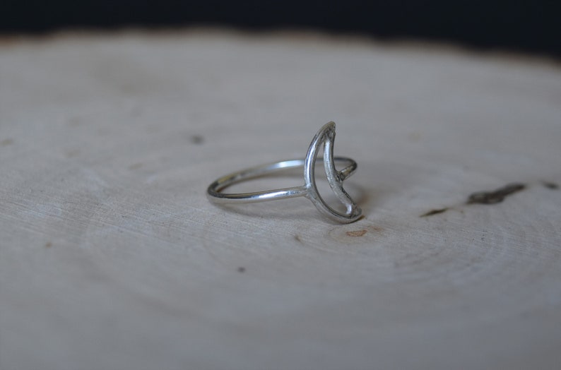 Minimalist Boho Sterling Silver Crescent Moon Ring Stacking Ring