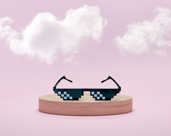 Thug Life Meme Glasses | Crypto Punks 8 Bit Glasses | Novelty Sunglasses | Black White Checks Outdoor Music Festival Unique Sunglasses