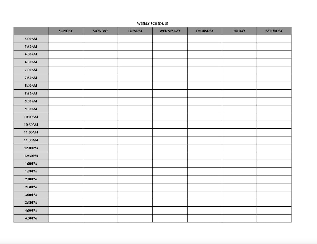 Minimalist Weekly Schedule 7 day Time Block Layout 5am 5pm PDF Download minimalist-weekly-schedule-7-day-time-block-layout-5am-5pm-pdf-download