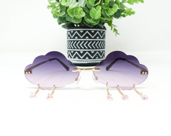 Ultra Music Festival Cloud Tassel Novelty Sunglasses Blue Pink Purple Women Outdoor Cosplay Costume Unique Round Oversized Shades Bangle