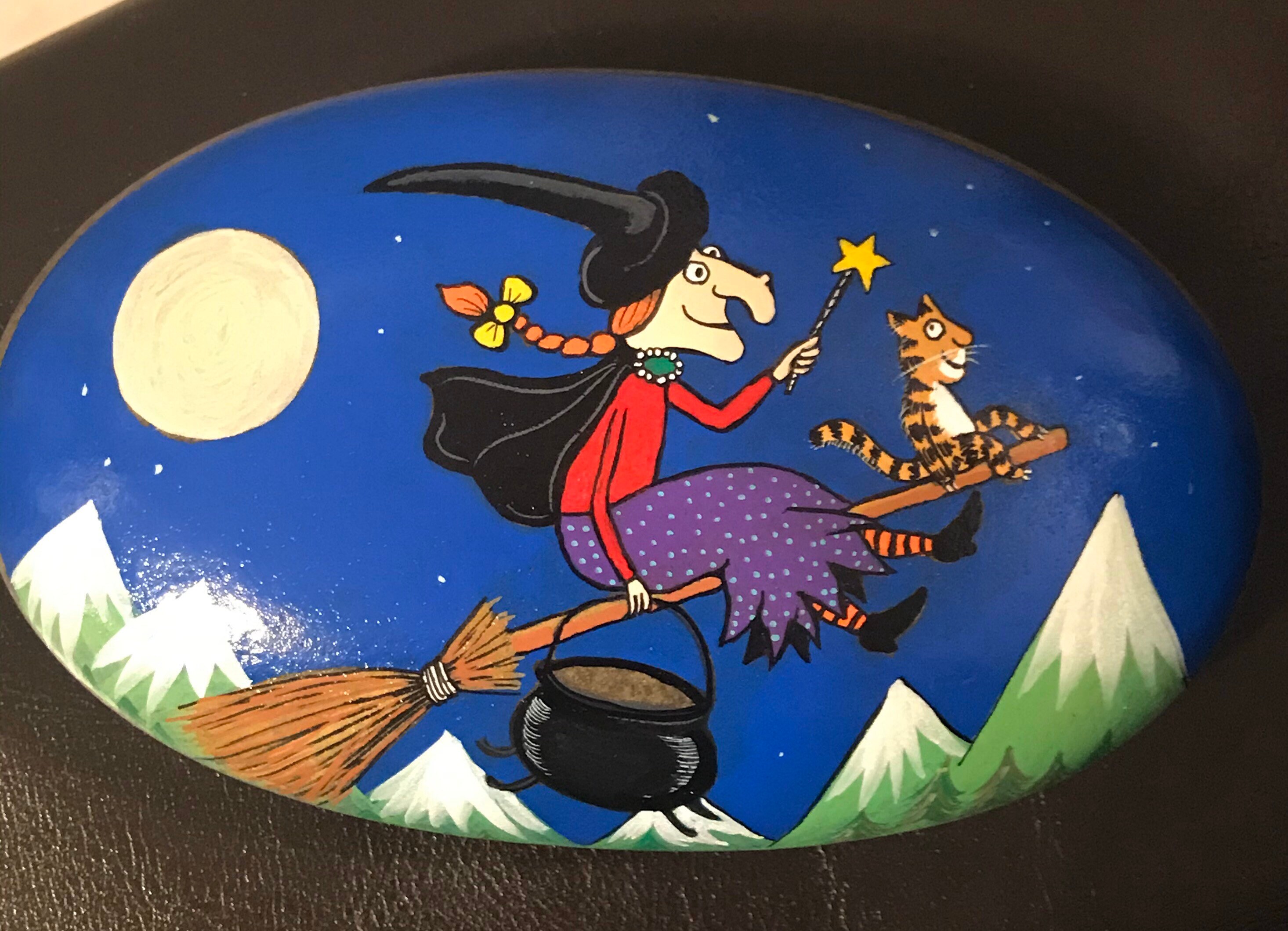 Halloween Rock, Room on the Broom, Hand Painted Rock, Halloween, Witch ...