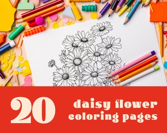 20 Beautiful Daisy Flower Coloring Pages - Printable PDF Set of Floral Designs for Adults and Kids - Instant Download