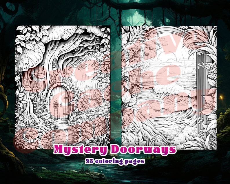 25 Mystery Doorways Coloring Pages Fantasy Coloring Book, Landscape