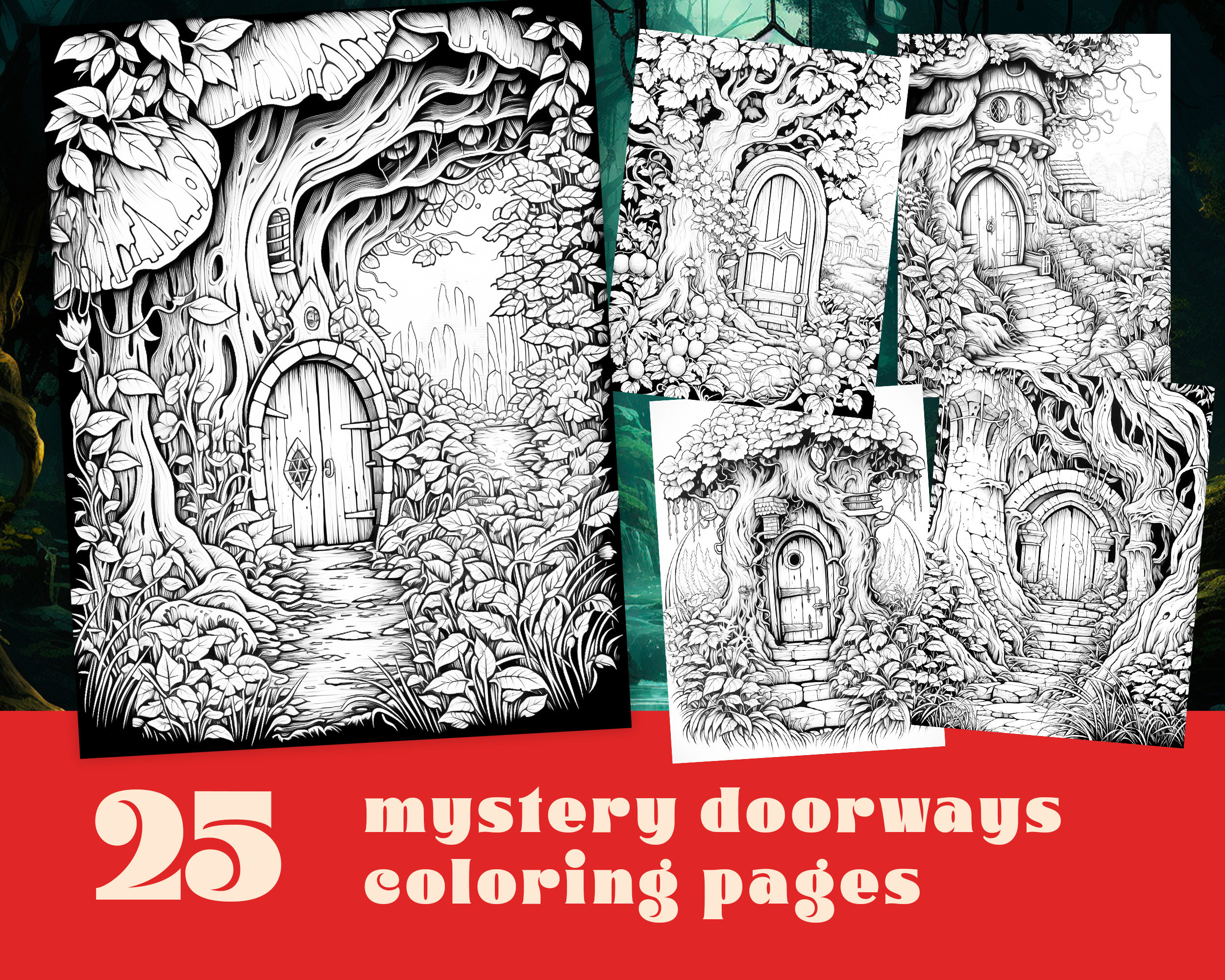 25 Mystery Doorways Coloring Pages Fantasy Coloring Book, Landscape
