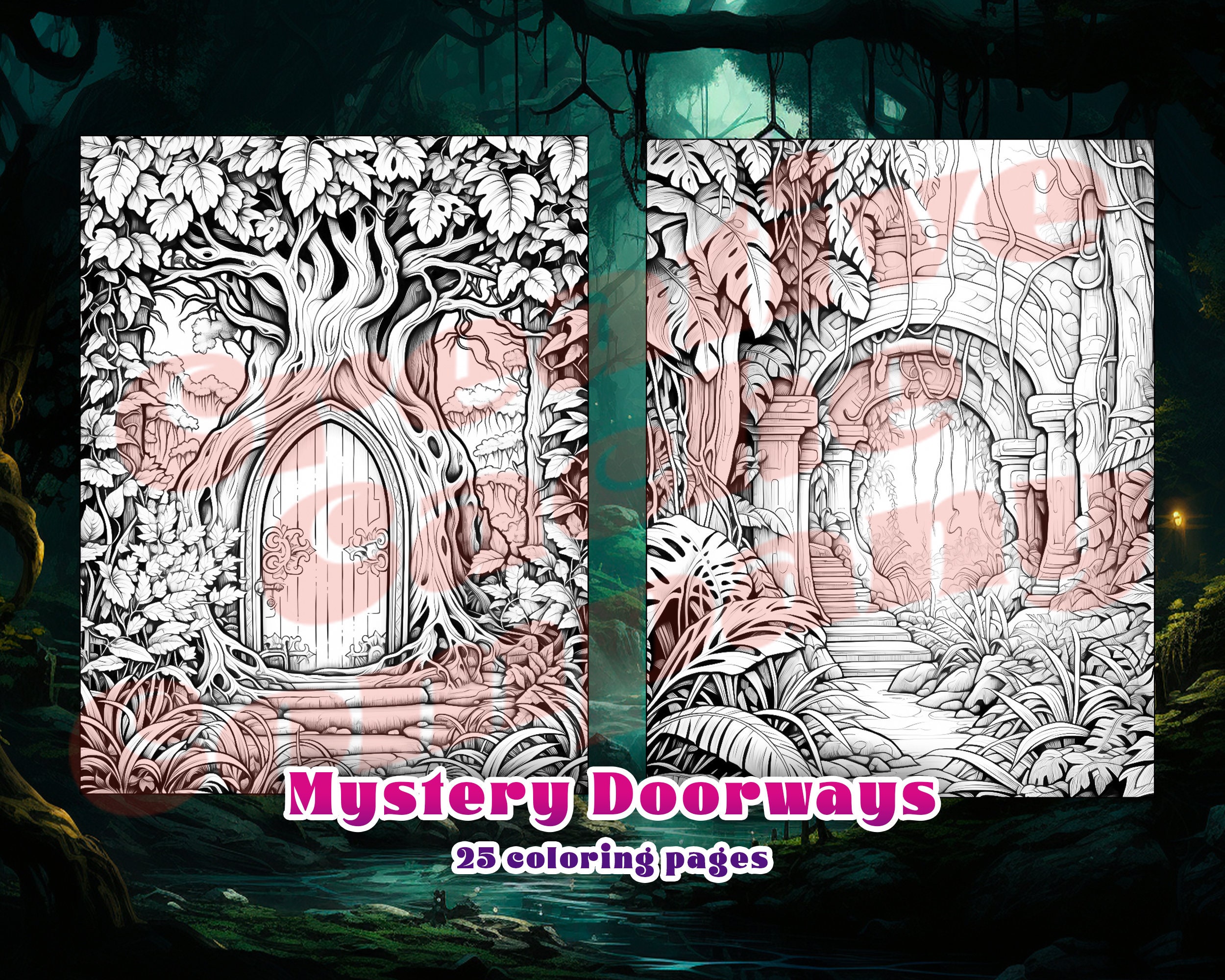 25 Mystery Doorways Coloring Pages Fantasy Coloring Book, Landscape