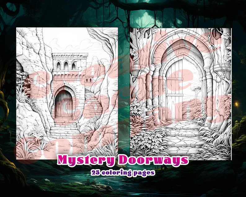 25 Mystery Doorways Coloring Pages Fantasy Coloring Book, Landscape