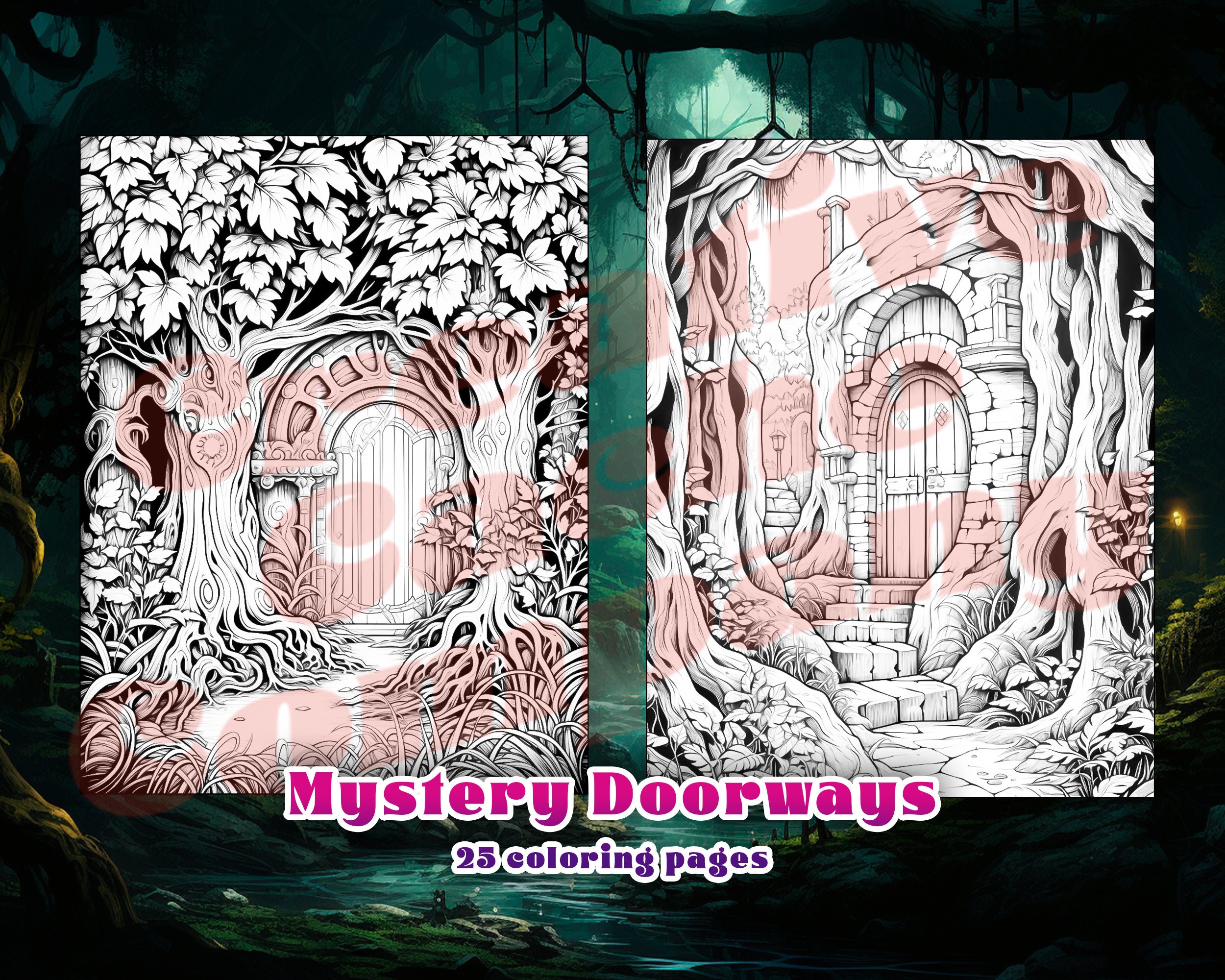 25 Mystery Doorways Coloring Pages Fantasy Coloring Book, Landscape