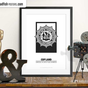 Cop Land Print, Alternative Movie Poster, Black & White, Minimal Wall Art, NYPD Police Badge, Town Sheriff, Quality Prints, Movie Fans Gift