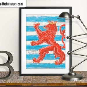 Flag Of Luxembourg Print, Red Lion, Luxembourg Flag Poster, Modern Style Flag Design, Wall Art, Digital Art, Home Decor, Cool Artistic Flag image 1