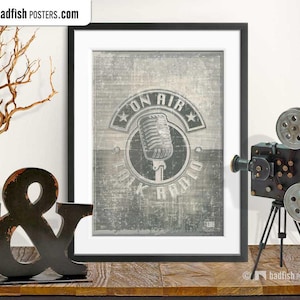 Talk Radio Print, Alternative Movie Poster, On Air, Microphone, Radio Show, Drama, Gray, Vintage Style, Digital Wall Art, Movie Lovers Gift
