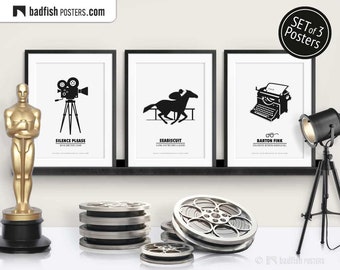 Set of 3 Movie Posters, Movie Camera, Seabiscuit, Barton Fink, Cinephilia Collection, Alternative Movie Prints, B&W Minimal, Movie Gift Set