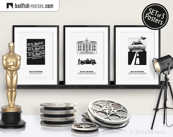 Set of 3 Movie Posters, Back To The Future, Time Circuit, Clock Tower, Time Machine, Cinephilia Collection, Movie Prints, B&W Minimal, Gift