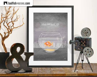 What About Bob Print, Alternative Movie Poster, Gold Fish Illustration, Psychiatrist Gift, Fine Quality Print, Digital Wall Art, Cinephilia
