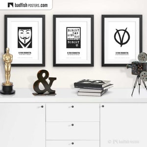 V For Vendetta Print, Alternative Movie Poster, Minimal B&W WallArt, Freedom Quote, Nobody Can Give You Freedom, Movie Fans Gift Bild 5
