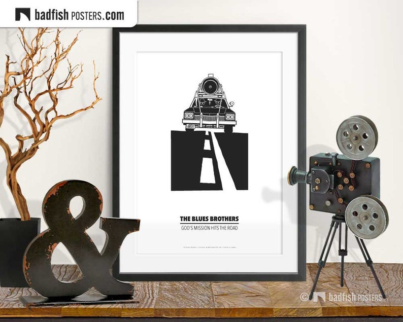 Set of 3 Movie Posters, Movie Clap, The Blues Brothers, The Blues Brothers Copmobile, Cinephilia Collection, B&W Minimal, Movie Fans Gift image 3