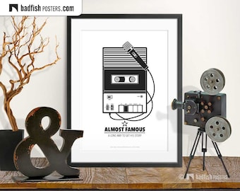 Almost Famous Print, Cassette Recorder, Alternative Movie Poster, Microphone, Black & White, Minimal, High Quality Prints, Movie Fans Gift