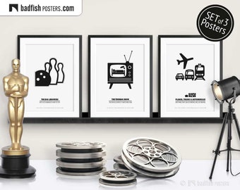 Set of 3 Movie Posters, The Big Lebowski, The Truman Show, Planes Trains and Automobiles, Cinephilia Collection, B&W Minimal, Movie Fan Gift