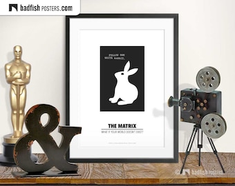 The Matrix Print, Alternative Movie Poster, Minimal Wall Art, Black & White, White Rabbit, Rabbit Hole, Matrix, Dystopia, Movie Fans Gift