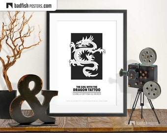 The Girl With The Dragon Tattoo Print, Alternative Movie Poster, Black & White, Minimal Design, Quality Prints, Cinephilia, Dragon, Gift