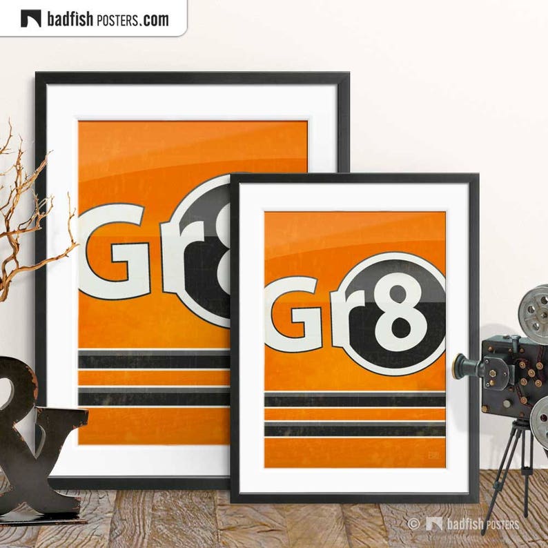 Great GR8 Print, Eight-Ball, 8-Ball, Pool Game, Black Ball, Pool, Orange, Black and White, Digital Art, Vector Illustration, Student Gift image 2