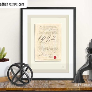 1492 - Christopher Columbus Print, Wall Art, Movie Poster, Wall Decor, Home, 1492 Conquest of Paradise, Light Beige, Columbus Manuscript Art