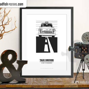 Taxi Driver Print, Alternative Movie Poster, Black & White, Minimal, Cinema, Checker, NYC Taxi, Yellow Cab, Quality Print, Movie Fans Gift