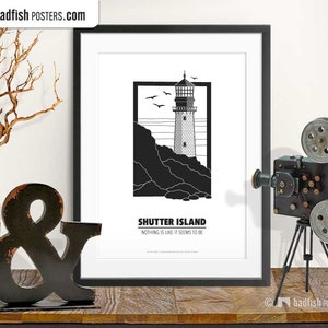 Shutter Island Print, Alternative Movie Poster, Black & White, Minimalist, Lighthouse, Psychiatric Ward, Mental Hospital, Movie Fans Gift