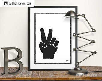 Victory Print, Peace Sign, Comic Style Print, War and Peace, Two Fingered Salute, Black & White, Quality Prints, V for Victory, Student Gift