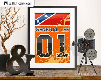 Dukes of Hazzard Print, General Lee Poster, American Muscle, 1969 Dodge Charger, Orange Red, Digital Art, Wall Art, Alternative Movie Poster