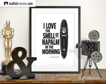 Apocalypse Now Print, Alternative Movie Poster, Minimal Wall Art, Black & White, Movie Quote, Smell of Napalm, Surfboard, Movie Fans Gift