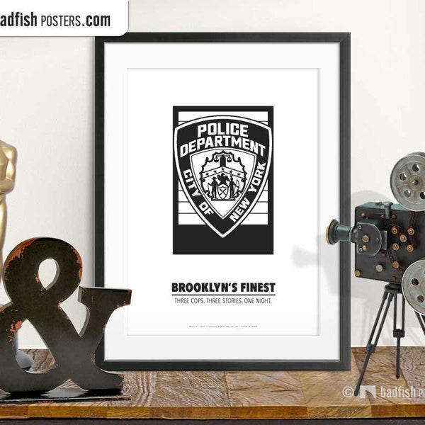 Brooklyn’s Finest Print, Alternative Movie Poster, Black & White, Minimal Movie Art, NYPD Police Badge, Undercover Cop, Movie Fans Gift