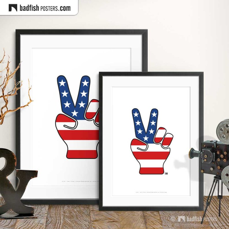 Victory Stars and Stripes Print Peace Sign Victory Hand