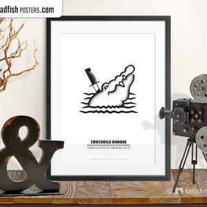 Crocodile Dundee Print, Crocodile, Hunting Knife, Alternative Movie Poster, Minimalist, Wall Art, Black & White, Quality Prints, Vector Art