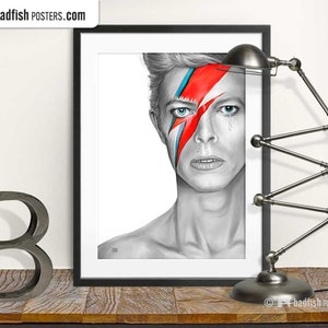 Insanity, Portrait Print, Tribute Poster, Digital Wall Art, Red Lightning Bolt, Illustration, Drawing, Black & White, Music Icon, Fan Gift