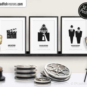 Set of 3 Movie Posters, Movie Clap, The Blues Brothers, The Blues Brothers Copmobile, Cinephilia Collection, B&W Minimal, Movie Fans Gift image 1