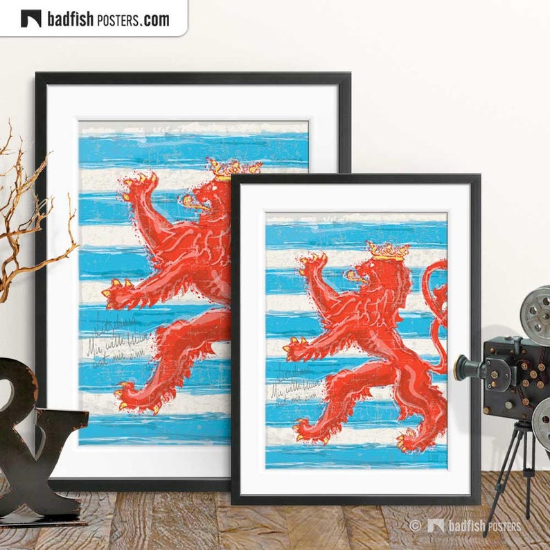 Flag Of Luxembourg Print, Red Lion, Luxembourg Flag Poster, Modern Style Flag Design, Wall Art, Digital Art, Home Decor, Cool Artistic Flag image 2