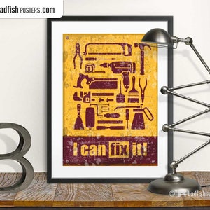 I Can Fix It Print, Needful Tools, Vintage Style Poster, Jack of all Trades, Workshop Poster, Quality Prints, Vector Art Illustration, Gift