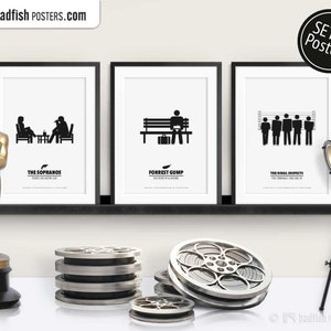 Set of 3 Movie Posters, The Sopranos, Forrest Gump, The Usual Suspects, Cinephilia Collection, Alternative Movie Prints, B&W Minimal, Gift