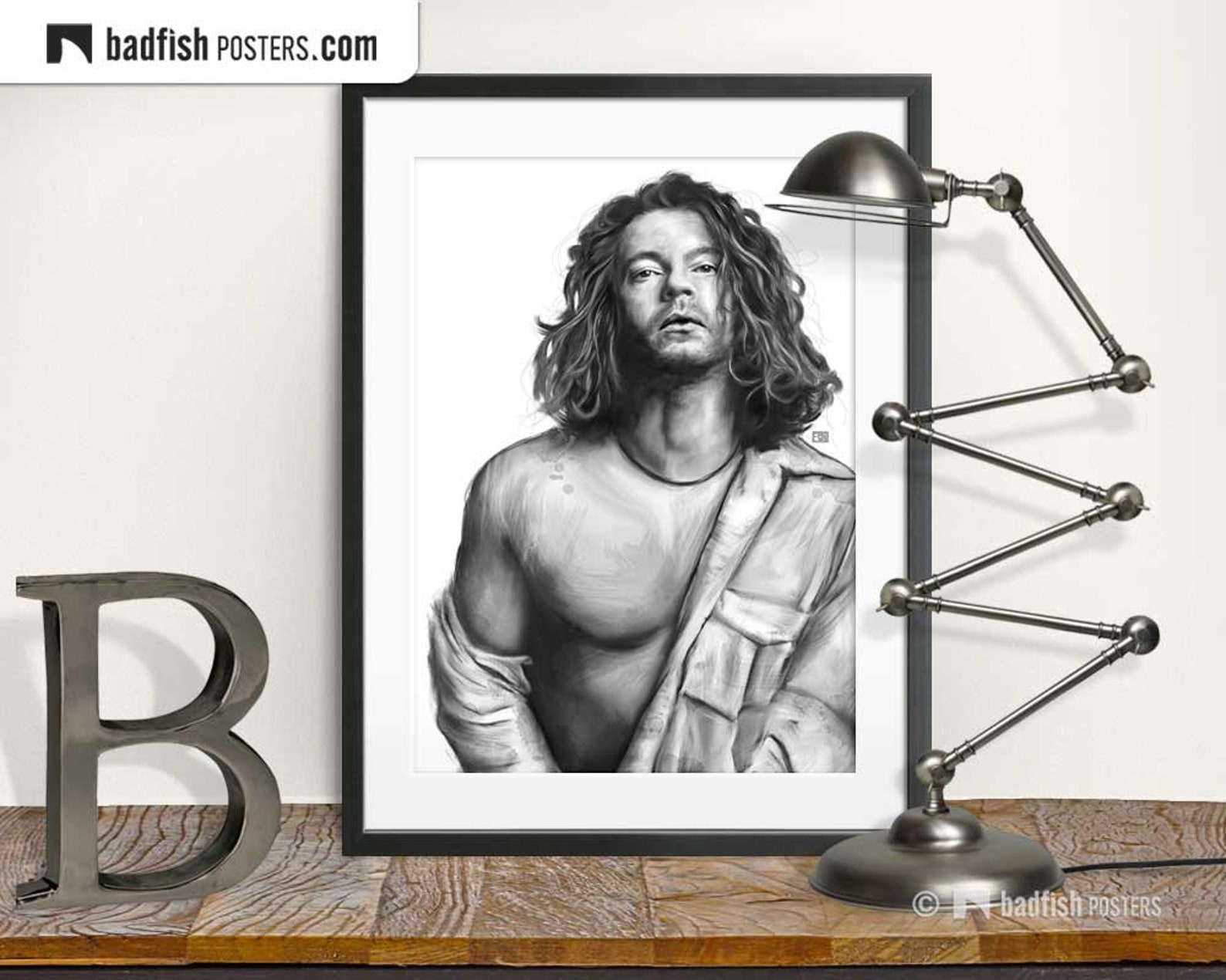 Michael Hutchence Portrait Print, Black & White, Wall Art, Digital