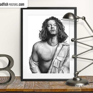 Michael Hutchence Portrait Print, Black & White, Wall Art, Digital Painting, Tribute, Portrait Drawing, INXS, Fine Print, Music Lovers Gift