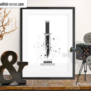 Rambo Print, Alternative Movie Poster, Black & White, Minimalist, Quality Prints, Survival Knife, Vector Illustration, Cult, Movie Fans Gift
