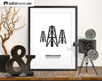 There Will Be Blood Print, Alternative Movie Poster, Oil Towers, Movie Lovers Gift, Quality Prints, Black & White Minimalist Wall Art, Cine