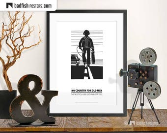 No Country For Old Men Print, Alternative Movie Poster, Minimalist Wall Art, Black & White Quality Prints, Anton, Friend -O, Movie Fans Gift