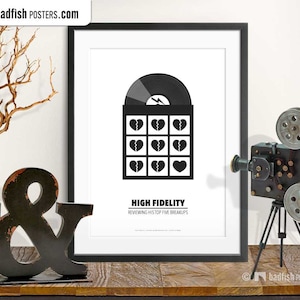 High Fidelity Print, Alternative Movie Poster, Black & White, Minimal, Quality Prints, Vinyl Record, Heart Symbol Love, Movie Lovers Gift