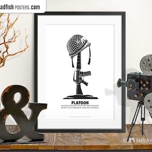Platoon Print, Alternative Movie Poster, Minimalist, Wall Art, Black & White, Quality Prints, Rifle, Helmet, Vector Art, Movie Fans Gift