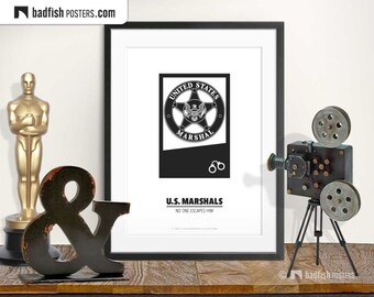 U.S. Marshals Print, Alternative Movie Poster, Minimal Wall Art, Black & White, Handcuffs, Prisoner Transport, Fugitive, Marshal Badge, Gift