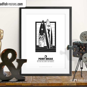 Point Break Print, Alternative Movie Poster, Minimal B & W Wall Art, Surfing, Surfboards, Undercover Agent, Bank Robberies, Movie Fans Gift