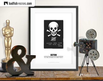 Seven Print, Alternative Movie Poster, Minimal Wall Art, Black & White, Skull, Seven Deadly Sins, Tally Marks, Hash Marks, Movie Fans Gift